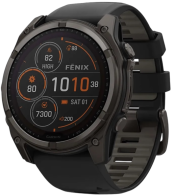 Умные часы Garmin Fenix 8 51 мм, Solar, титан с DLC, сапфир, силиконовый ремешок цвета чёрный/«серая галька»