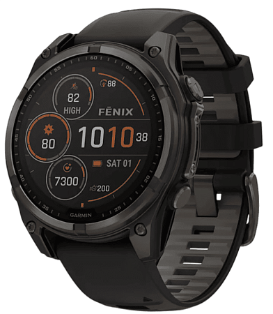 Умные часы Garmin Fenix 8 47 мм, Solar, титан с DLC, сапфир, силиконовый ремешок цвета чёрный/«серая галька»