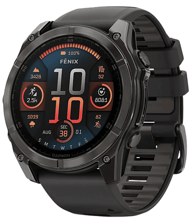 Умные часы Garmin fenix 8 51 мм, AMOLED, титан с DLC, сапфир, силиконовый ремешок цвета чёрный/«серая галька»